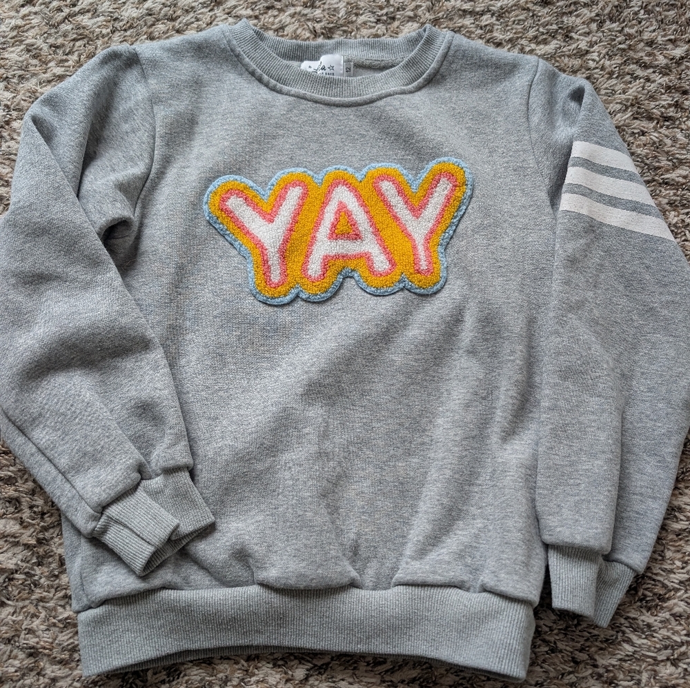 Lola And The Boys Gray Sweatshirt with Vibrant 'YAY' Patch Size 12